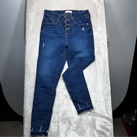 LOFT Cropped Button Fly Skinny Jeans Women's 27/4 High Waist Distressed Stretch - Picture 1 of 13